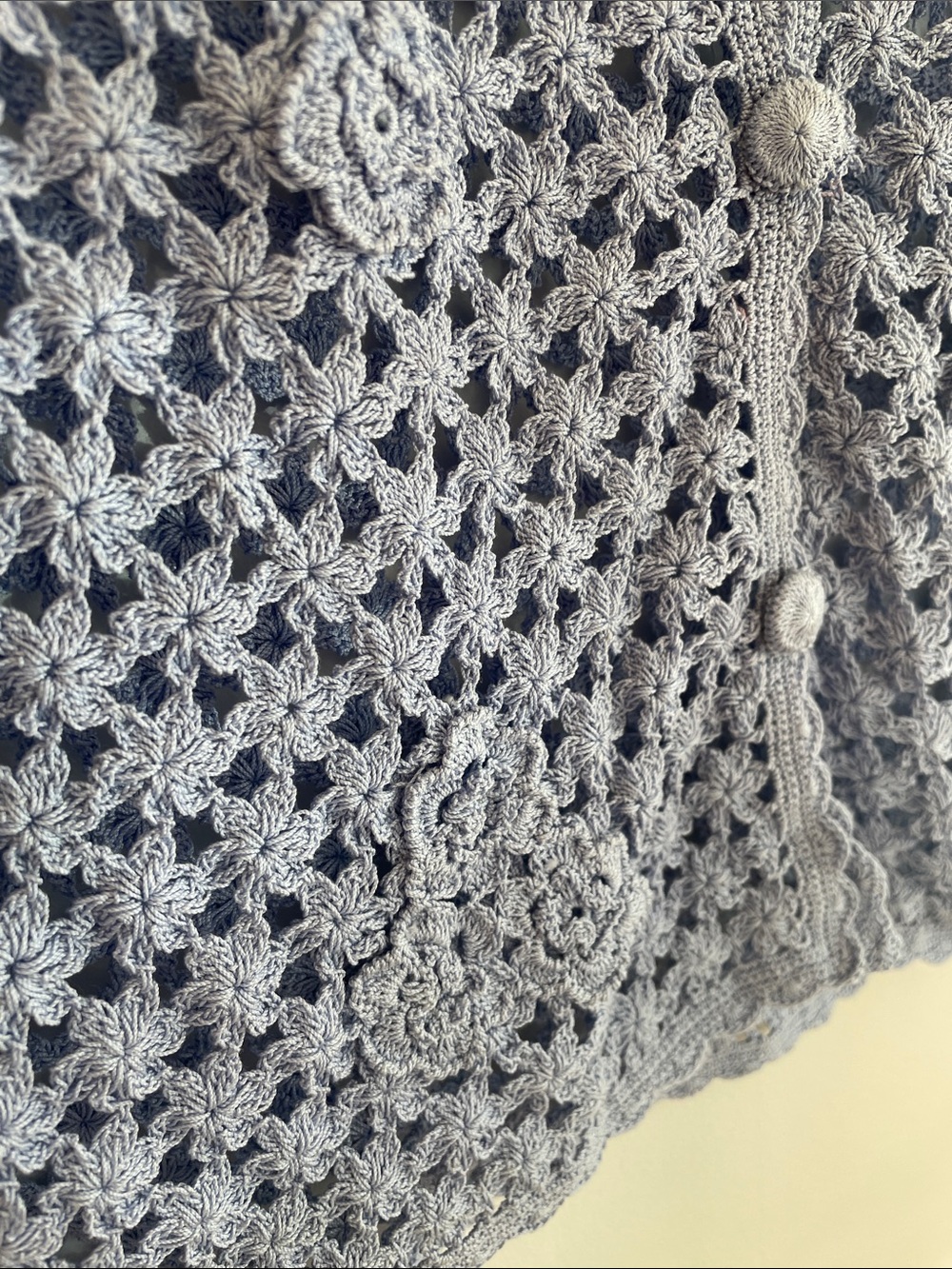 April Cornell Periwinkle Crochet Floral Button-Front Cardigan - Picture 6 of 7
